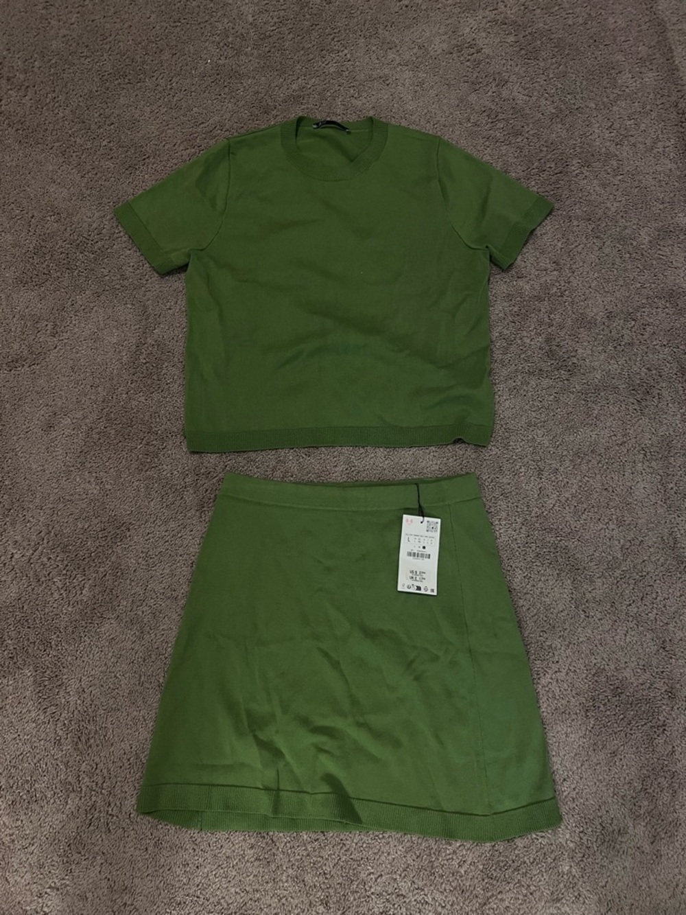Zara Green Mini Skirt — Knit A-Line